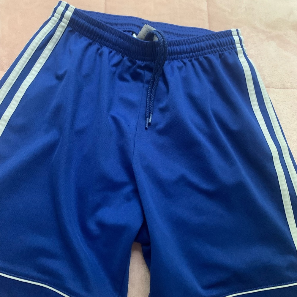 adidas Men's Blue Athletic Shorts with White Stripes